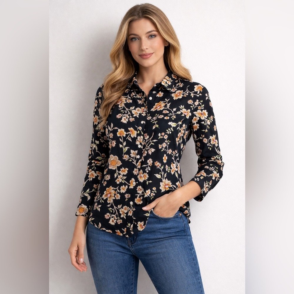 Nautica  Black Floral Button Down Shirt NWT Size M